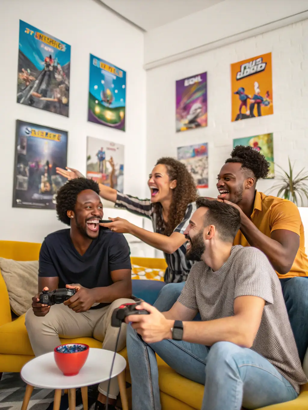 A photograph capturing the excitement of a DELTA-LAN tournament, with players celebrating victories and supporting each other.