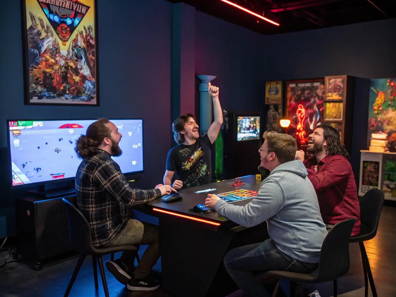 A vibrant image capturing the excitement of a DELTA-LAN LAN party, with gamers focused on their screens, surrounded by gaming setups and colorful lighting, showcasing the energy and camaraderie of the event.